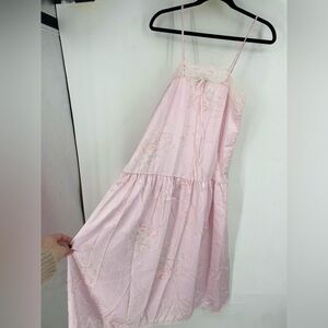 Vintage Pinehurst Lingerie Medium Pink Floral Lace Slip Dress Nightgown